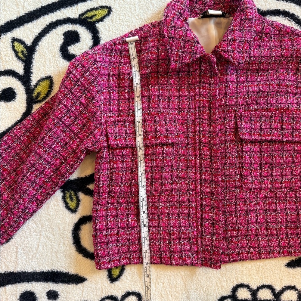 Rachel Zoe Pink Tweed Bouclé Cropped Zip Jacket Blazer S - Picture 10 of 13